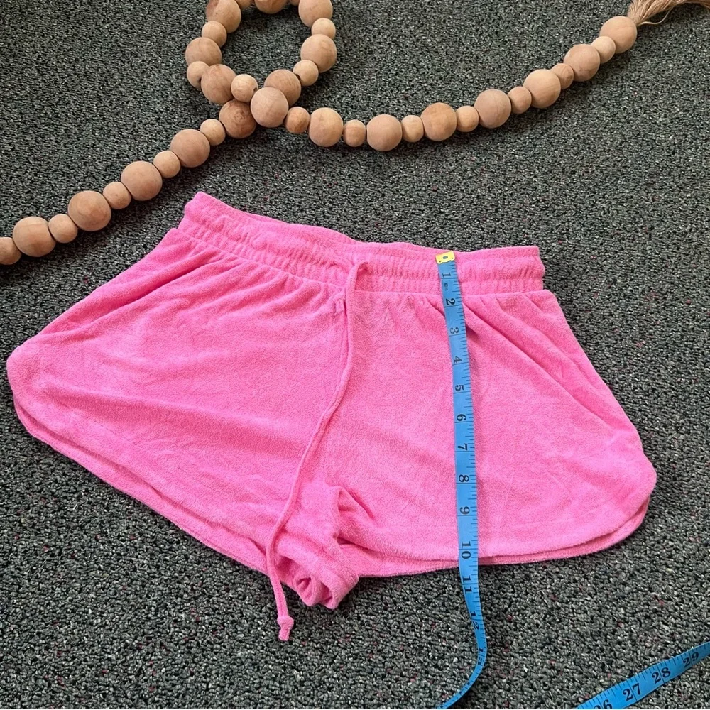 Bright Neon Pink Terrycloth Lightweight Casual Comfy Summer Cheeky Booty Shorts